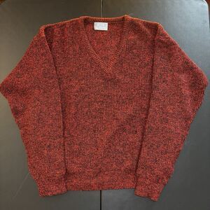 Le Tigre Mens L Red Black Fleck V Neck Sweater Vintage 80s Pullover